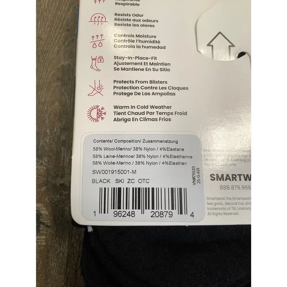 Smartwool Unisex Medium Black Ski Zero Cushion Merino Over The Calf Socks A20-4